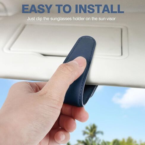 Sunglass Holder for Car Visor Sunglasses Magnetic Leather Glasses Clip Eyeglass Holder Truck Car Interior Accessories, Blue in Saudi Arabia