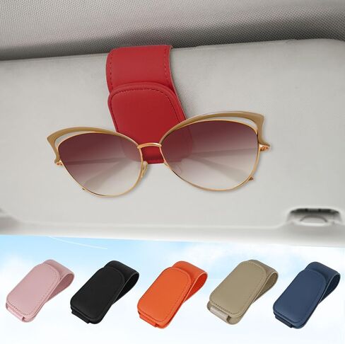 Sunglass Holder for Car Visor Sunglasses Magnetic Leather Glasses Clip Eyeglass Holder Truck Car Interior Accessories, Blue in Saudi Arabia