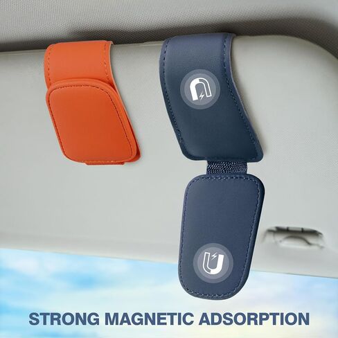 Sunglass Holder for Car Visor Sunglasses Magnetic Leather Glasses Clip Eyeglass Holder Truck Car Interior Accessories, Blue in Saudi Arabia
