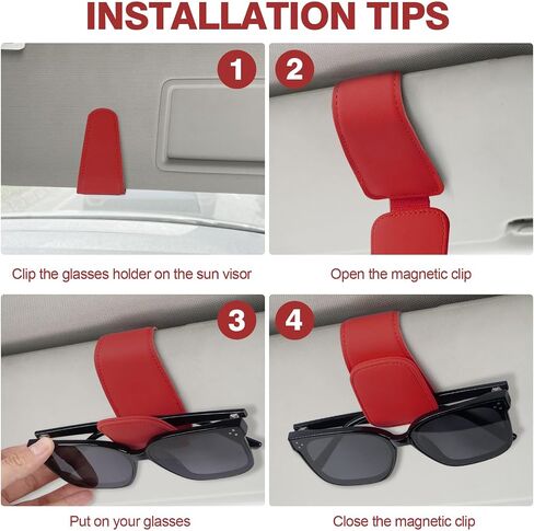 Sunglass Holder for Car Visor Sunglasses Magnetic Leather Glasses Clip Eyeglass Holder Truck Car Interior Accessories, Blue in Saudi Arabia