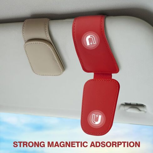 Sunglass Holder for Car Visor Sunglasses Magnetic Leather Glasses Clip Eyeglass Holder Truck Car Interior Accessories, Blue in Saudi Arabia