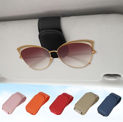 Sunglass Holder for Car Visor Sunglasses Magnetic Leather Glasses Clip Eyeglass Holder Truck Car Interior Accessories, Blue in Saudi Arabia