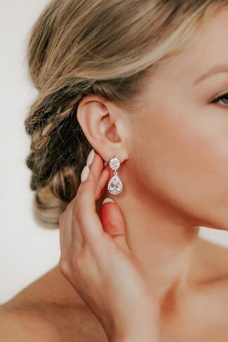 SWEETV Teardrop Wedding Bridal Earrings and Bracelets Set for Brides, Bridal Wedding Jewelry Set for Women in Kuwait