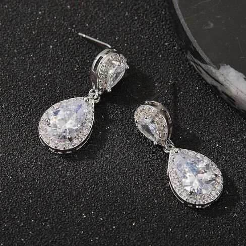 SWEETV Teardrop Wedding Bridal Earrings and Bracelets Set for Brides, Bridal Wedding Jewelry Set for Women in Kuwait