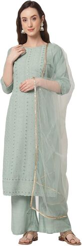 Shopping Queen Women's Viscose Silk Chikankari Kurta Palazzo Dupatta set in Saudi Arabia