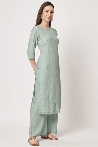 Shopping Queen Women's Viscose Silk Chikankari Kurta Palazzo Dupatta set in Saudi Arabia