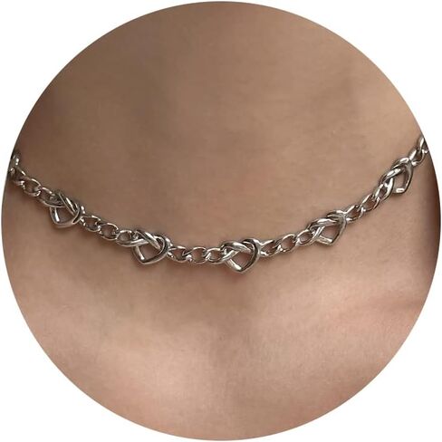 LecAit Love Heart Choker Necklace,Figaro Chain Choker Necklace for Women Chunky Cuban Link Necklace for Women Station Necklace Mother's Day Gifts in Kuwait