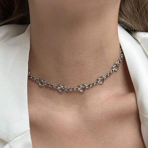 LecAit Love Heart Choker Necklace,Figaro Chain Choker Necklace for Women Chunky Cuban Link Necklace for Women Station Necklace Mother's Day Gifts in Kuwait