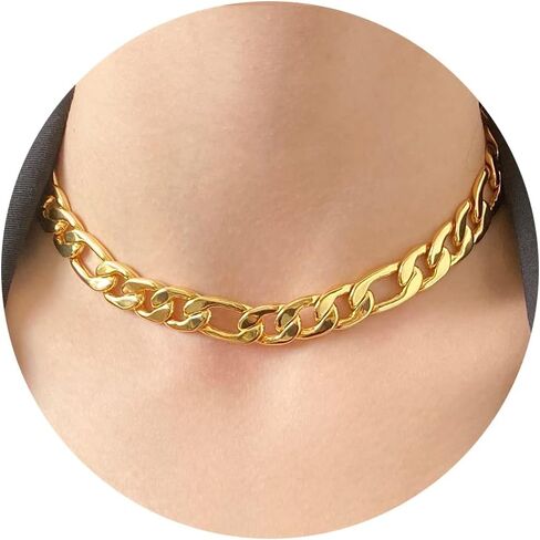 LecAit Love Heart Choker Necklace,Figaro Chain Choker Necklace for Women Chunky Cuban Link Necklace for Women Station Necklace Mother's Day Gifts in Kuwait