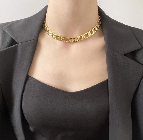 LecAit Love Heart Choker Necklace,Figaro Chain Choker Necklace for Women Chunky Cuban Link Necklace for Women Station Necklace Mother's Day Gifts in Kuwait