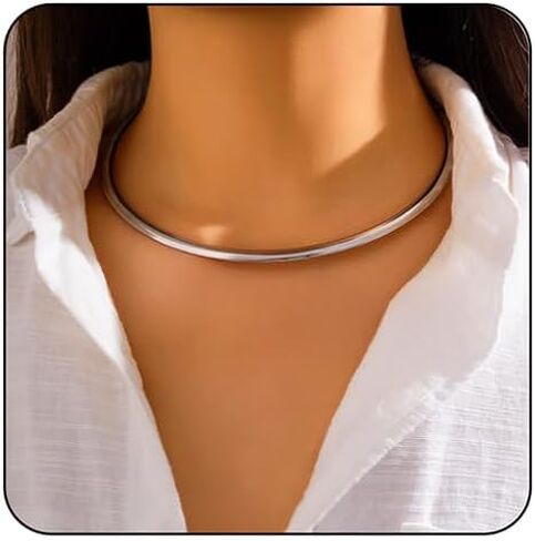 Vintage Gold/Silver Choker Necklace for Women,Dainty Simple Bolt Fishbone Necklaces 14K Gold Plated Snake Chain Necklace in Kuwait