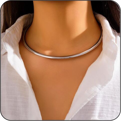 Vintage Gold/Silver Choker Necklace for Women,Dainty Simple Bolt Fishbone Necklaces 14K Gold Plated Snake Chain Necklace in Kuwait