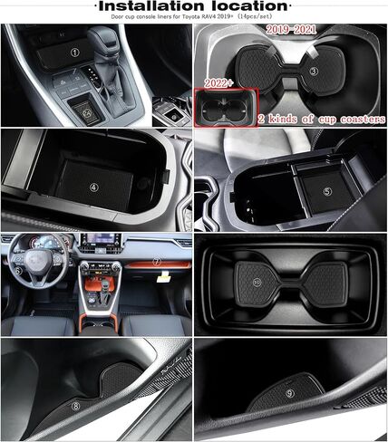 حصائر Auovo المضادة للغبار لملحقات Toyota RAV4 2024 2023 2022 2021 2020 2019 حامل أكواب السيارة المخصص بطانة بطانة أبواب وحدة التحكم المركزية (14 قطعة/المجموعة) (أسود صلب) in Kuwait