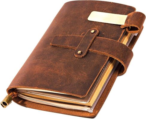 Leather Writing Journal Notebook For Men & Women - Leather Notepad, Pocket Notebook ‎5.3" x 4", 180 Pages - Sketchbook for traveling with Pen Holder, Card Holder, Handmade Refillable Travel Diary in Saudi Arabia