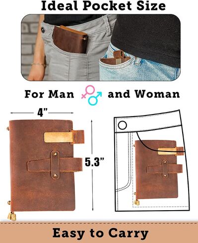 Leather Writing Journal Notebook For Men & Women - Leather Notepad, Pocket Notebook ‎5.3" x 4", 180 Pages - Sketchbook for traveling with Pen Holder, Card Holder, Handmade Refillable Travel Diary in Saudi Arabia