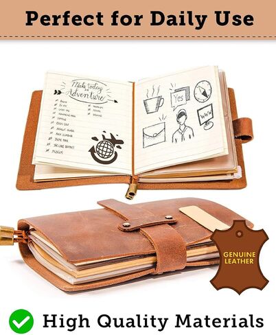 Leather Writing Journal Notebook For Men & Women - Leather Notepad, Pocket Notebook ‎5.3" x 4", 180 Pages - Sketchbook for traveling with Pen Holder, Card Holder, Handmade Refillable Travel Diary in Saudi Arabia