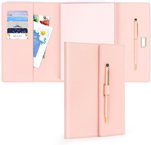 Toplive A5 Journal Notebook Leather Cover College Ruled Lined Notebook with Pen, Card Holder Side Pocket Folding 8.7" x 6.1" for School Office Travel, Black in Saudi Arabia