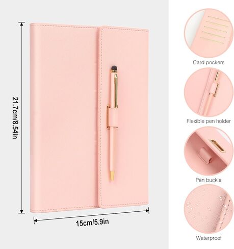 Toplive A5 Journal Notebook Leather Cover College Ruled Lined Notebook with Pen, Card Holder Side Pocket Folding 8.7" x 6.1" for School Office Travel, Black in Saudi Arabia