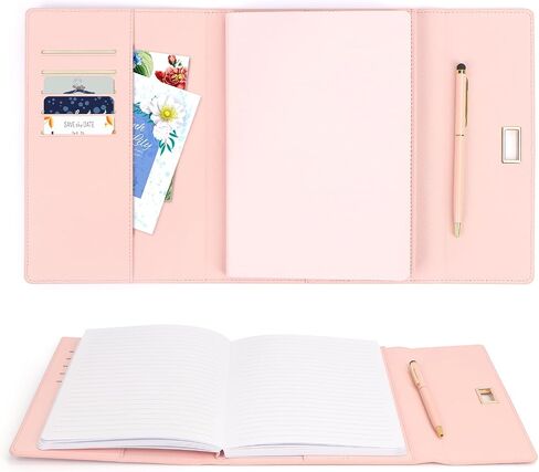 Toplive A5 Journal Notebook Leather Cover College Ruled Lined Notebook with Pen, Card Holder Side Pocket Folding 8.7" x 6.1" for School Office Travel, Black in Saudi Arabia