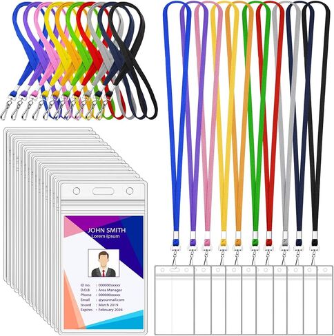 30 Pack Colorful Lanyards with ID Card Holders Color Lanyards with Vertical Waterproof ID Badge Holder for Office, School, Travel (Assorted 10 Colors) in Saudi Arabia