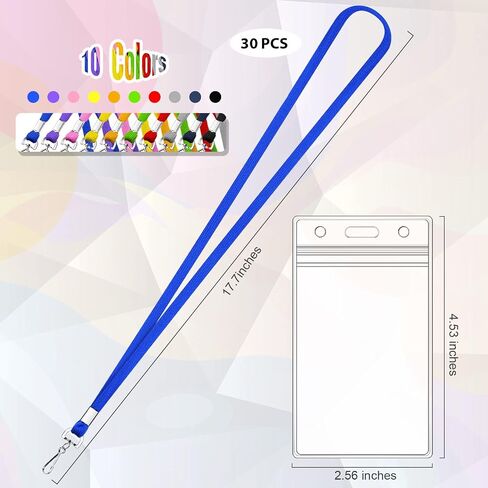 30 Pack Colorful Lanyards with ID Card Holders Color Lanyards with Vertical Waterproof ID Badge Holder for Office, School, Travel (Assorted 10 Colors) in Saudi Arabia