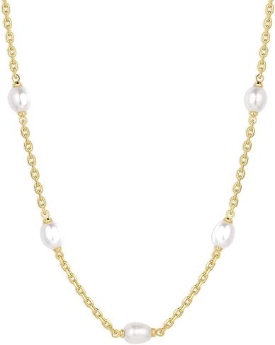 قلادة جورجانا فيبي بيرل ستيشن، مطلية بالذهب عيار 18 قيراط مع لؤلؤ المياه العذبة البيضاء، سلسلة قابلة للتعديل in Kuwait