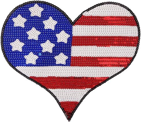 بقع الترتر المطرزة علم القلب خياطة على نقل الحرارة كبير الترتر القلب الولايات المتحدة الأمريكية نمط ملصقات يزين لتزيين الملابس 2 أوراق كبيرة in Kuwait