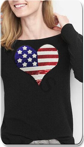 بقع الترتر المطرزة علم القلب خياطة على نقل الحرارة كبير الترتر القلب الولايات المتحدة الأمريكية نمط ملصقات يزين لتزيين الملابس 2 أوراق كبيرة in Kuwait