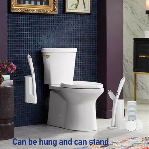 Disposable Toilet Brush with 60 Refills, Toilet Bowl Brush and Holder, Toilet Scrubber-1 Long Handle Wand, 1 Storage Caddy and 60 Toilet Scrubber Refills, Bathroom Cleaning Supplies. in Saudi Arabia