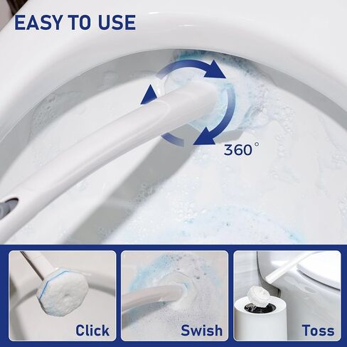 Disposable Toilet Brush with 60 Refills, Toilet Bowl Brush and Holder, Toilet Scrubber-1 Long Handle Wand, 1 Storage Caddy and 60 Toilet Scrubber Refills, Bathroom Cleaning Supplies. in Saudi Arabia