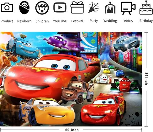 زينة عيد الميلاد بخلفية Lightning McQueen، لافتة خلفية عيد ميلاد سعيد للسيارات للأولاد لوازم حفلات أعياد الميلاد (5×3أقدام) in Kuwait