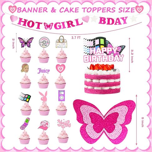 Y2K Party Decorations, Early 2000s Party Decorations for Teen Girls Backdrop Fringe Curtain Balloon Garland Hot Girl Bday Glitter Banner Cake Cupcake Topper Butterfly in Saudi Arabia