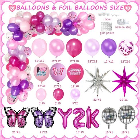 Y2K Party Decorations, Early 2000s Party Decorations for Teen Girls Backdrop Fringe Curtain Balloon Garland Hot Girl Bday Glitter Banner Cake Cupcake Topper Butterfly in Saudi Arabia