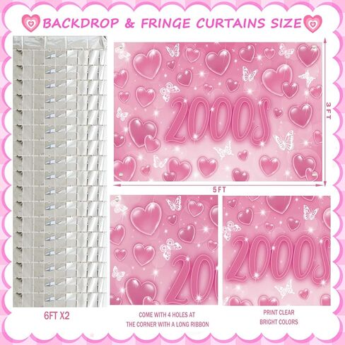 Y2K Party Decorations, Early 2000s Party Decorations for Teen Girls Backdrop Fringe Curtain Balloon Garland Hot Girl Bday Glitter Banner Cake Cupcake Topper Butterfly in Saudi Arabia