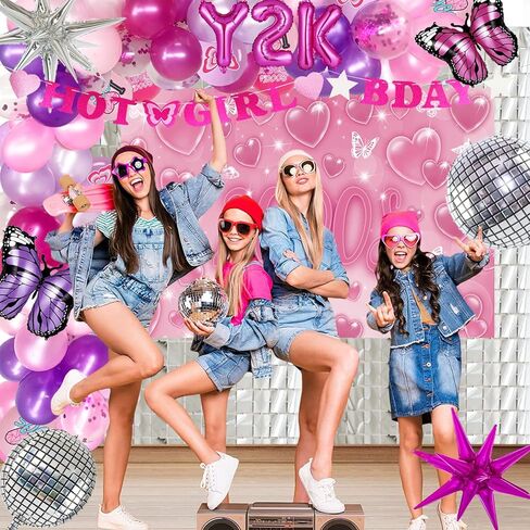 Y2K Party Decorations, Early 2000s Party Decorations for Teen Girls Backdrop Fringe Curtain Balloon Garland Hot Girl Bday Glitter Banner Cake Cupcake Topper Butterfly in Saudi Arabia