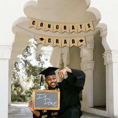 لافتة التخرج من الخيش، لافتة تهنئة ريفية عتيقة للخريجين 2024، لا تحتاج إلى لافتة تخرج من DIY، ديكورات حفلات التخرج لديكور الكلية في الفصول الدراسية والحفلات الراقصة in Kuwait