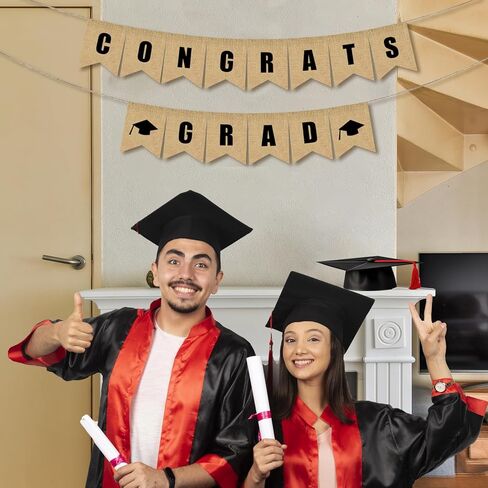 لافتة التخرج من الخيش، لافتة تهنئة ريفية عتيقة للخريجين 2024، لا تحتاج إلى لافتة تخرج من DIY، ديكورات حفلات التخرج لديكور الكلية في الفصول الدراسية والحفلات الراقصة in Kuwait