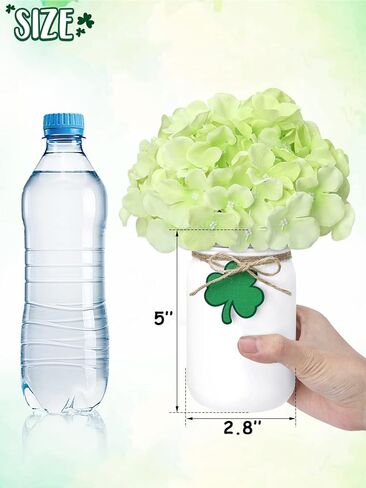 جرة ميسون لعيد القديس باتريك، ترتيب الأزهار، قطعة مركزية للطاولة مع نباتات صناعية، زهور خضراء اصطناعية، وعاء شامروك محظوظ من الديكور الذهبي، صينية القديس باتريك المتدرجة، مجموعة هدايا الترحيب بالمنزل الجديد مكونة من 3 قطع in Kuwait