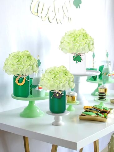 جرة ميسون لعيد القديس باتريك، ترتيب الأزهار، قطعة مركزية للطاولة مع نباتات صناعية، زهور خضراء اصطناعية، وعاء شامروك محظوظ من الديكور الذهبي، صينية القديس باتريك المتدرجة، مجموعة هدايا الترحيب بالمنزل الجديد مكونة من 3 قطع in Kuwait