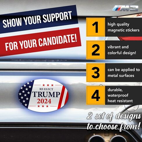 Republican Donald Trump 2024 Bumper Magnets – 2024 American Presidential Election, USA Flag Stars Blue and Red Stripes – for Cars, Trucks (Durable, Magnetic, Waterproof) | 4" x 6" | 2 per Pack (Set 2) in Saudi Arabia