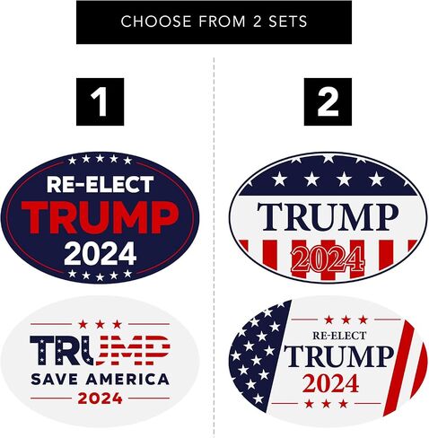 Republican Donald Trump 2024 Bumper Magnets – 2024 American Presidential Election, USA Flag Stars Blue and Red Stripes – for Cars, Trucks (Durable, Magnetic, Waterproof) | 4" x 6" | 2 per Pack (Set 2) in Saudi Arabia
