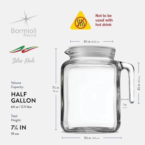 Bormioli Rocco Hermetic Seal Pitcher With Lid and Spout [68 Ounce] for Homemade Juice & Iced Tea or for Glass Milk Bottles, Clear in Saudi Arabia