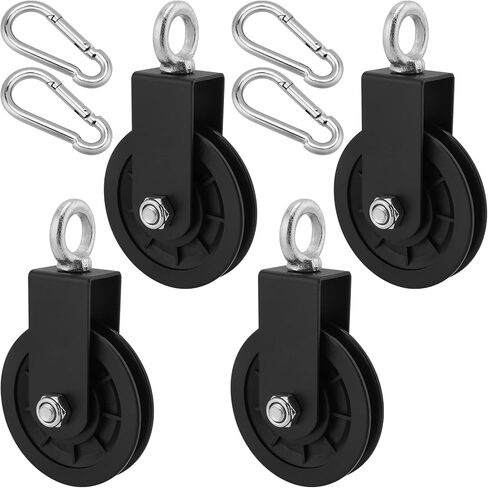 4 قطع عجلة بكرة الصالة الرياضية، عجلة سحب بكرة الكابل، عجلة بكرة للتمرين تدور 360 درجة مع خطاف زنبركي، عجلة بكرة اللياقة البدنية لمعدات الصالة الرياضية in Kuwait