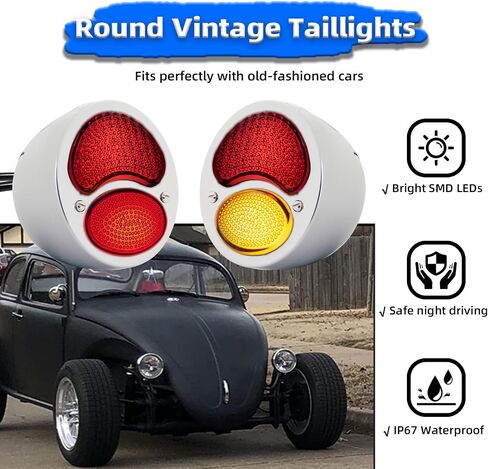 قطعتان من مصابيح LED الخلفية العتيقة مع إشارات الانعطاف تناسب Ford Model A Hot Rod Rat-Rods، مؤشرات ضوء إيقاف Duolamp مخصصة 12 فولت للشاحنات والسيارات والدراجات النارية والمصابيح الخلفية، وعدسة دخان PC 12 فولت (كروم) in Saudi Arabia