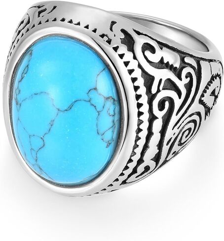 Tiger Eye/Turquoise Ring Stainless Steel Retro Vintage Stone Rings for Men Size 7-12 in Saudi Arabia