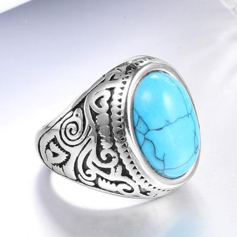 Tiger Eye/Turquoise Ring Stainless Steel Retro Vintage Stone Rings for Men Size 7-12 in Saudi Arabia