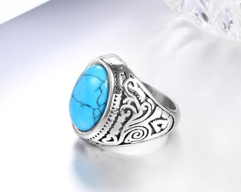 Tiger Eye/Turquoise Ring Stainless Steel Retro Vintage Stone Rings for Men Size 7-12 in Saudi Arabia
