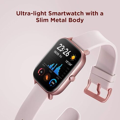 ساعة Amazfit GTS الذكية للياقة البدنية مع مراقب معدل ضربات القلب، عمر بطارية 14 يومًا، تحكم بالموسيقى، شاشة 1.65 بوصة، تتبع النوم والسباحة، نظام تحديد المواقع العالمي، مقاومة للماء، إشعارات ذكية، وردي وردي in Kuwait