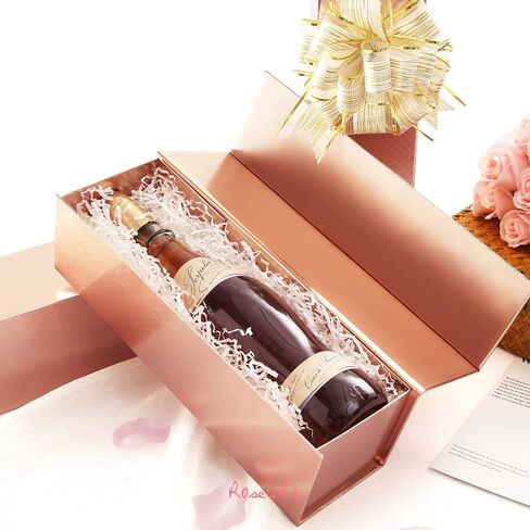 ROSEGLD 2 Wine Gift Boxes 13x4.1x3.8 Inches, Bottle Gift Boxes for Liquor and Champagne, Magnetic Closure Collapsible Gift Boxes (Glossy Rose Gold with Lattice Texture) in Saudi Arabia