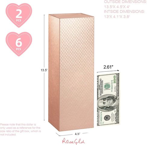 ROSEGLD 2 Wine Gift Boxes 13x4.1x3.8 Inches, Bottle Gift Boxes for Liquor and Champagne, Magnetic Closure Collapsible Gift Boxes (Glossy Rose Gold with Lattice Texture) in Saudi Arabia
